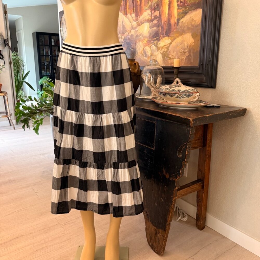 TALBOTS White&Black elastic waist layered midi in length Lined Cotton Skirt